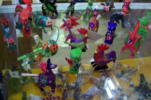 Photo of alebrijes, hand-carved and -painted wooden animals, at Fiesta on Main.