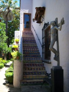Photo of a tiled stairway in the McNay Art Museum Courtyard.