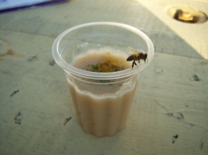 Photo of chilled gazpacho and a bee at G&G Mobile Bistro.