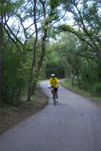 Photo of a cyclist along the Salado Creek Greenway.