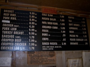 Photo of the menu board at Barbecue Station.
