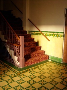 Photo of stairs to the Carver Community Cultural Center's balcony.