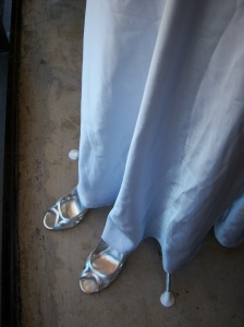 Photo of silver sandals for sale at Goodwill on Austin Highway.