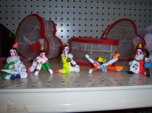 Photo of a set of five miniature clowns for 29 cents each.